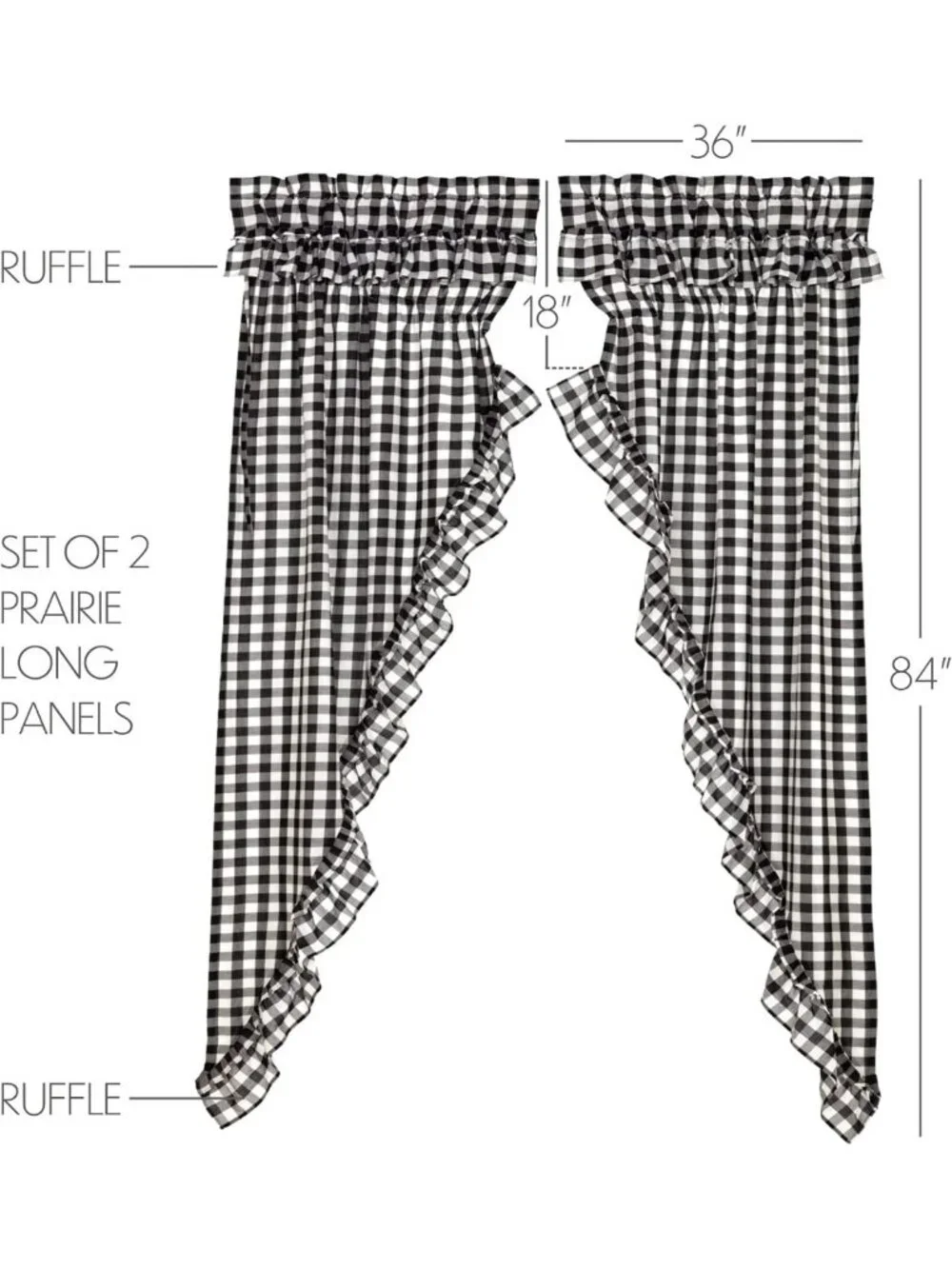 Buffalo Check Cotton Farmhouse Curtains with Rod Pocket & Drawstring Ties